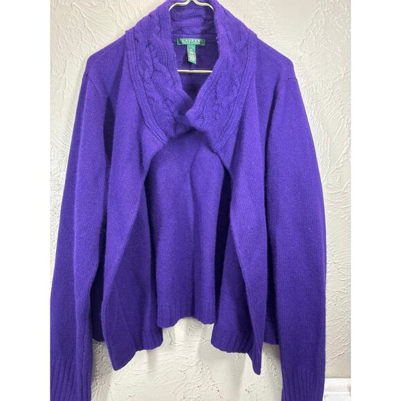 Lauren Ralph Lauren Sweaters - Lauren Ralph Lauren Purple Drape Front Angora Wool LS Cardigan Sweater Size XL